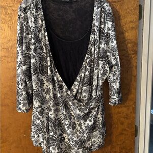 Avenue Black and White Floral Blouse